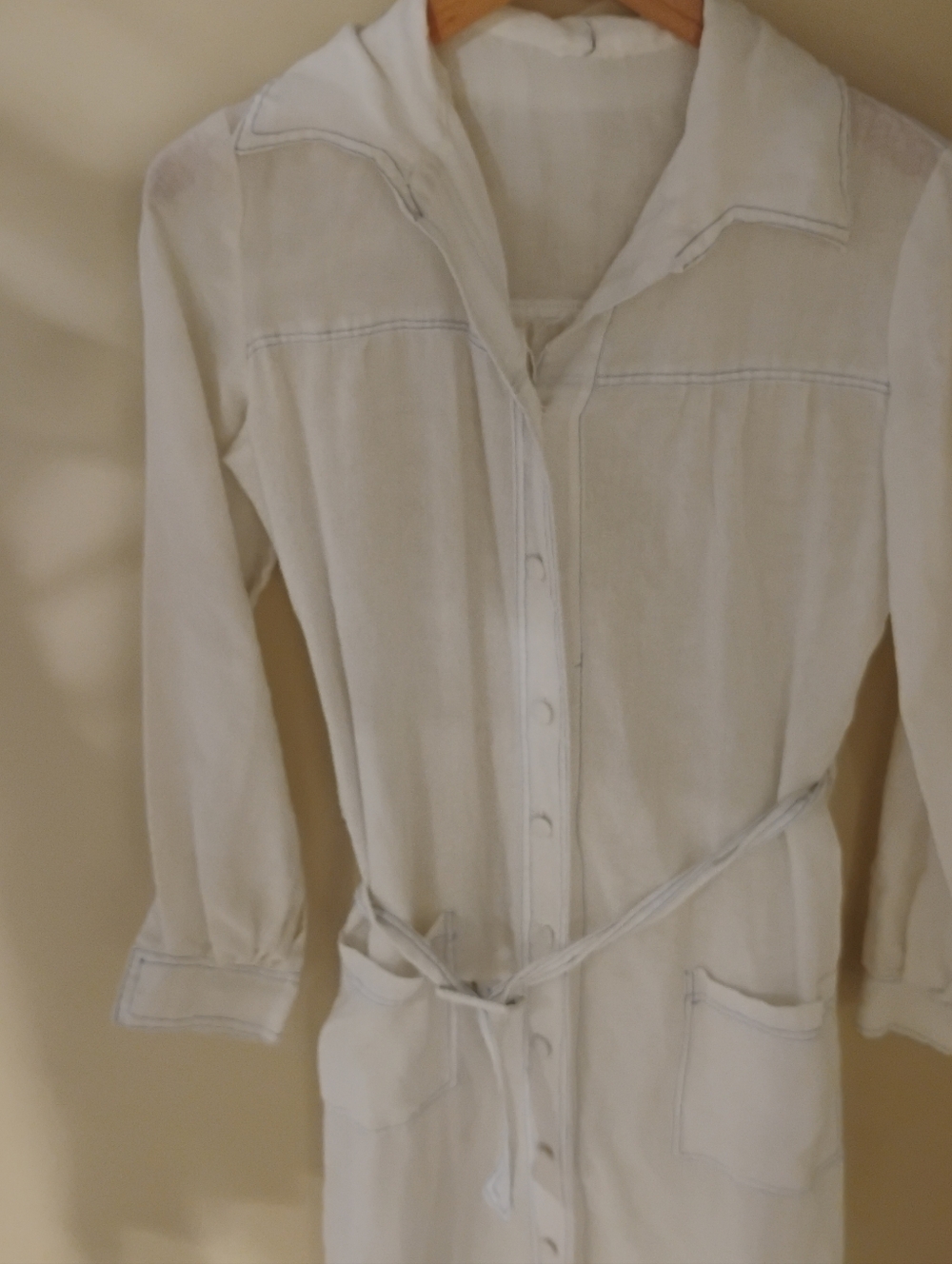 Vintage 1970s Contrast Seam Button Down Collared Shirt Dress with Belt - Picture 2 of 6